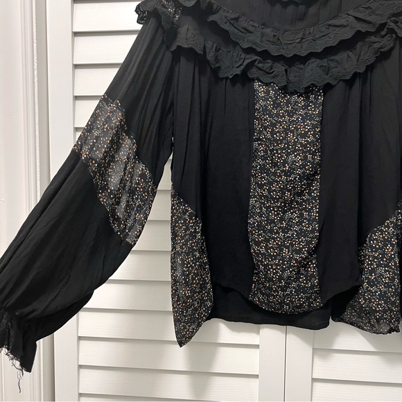 Anthropologie Pol Ruffle Collar Blouse Long Sleeve Black Oversized Size Large - Picture 3 of 11